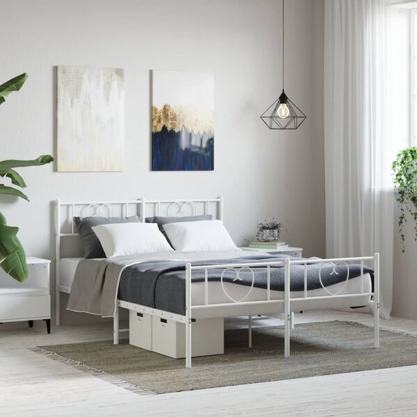 vidaXL Bedframe met hoofd- en voeteneinde metaal wit 140x200 cm