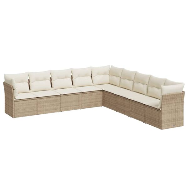 vidaXL 9-delige Loungeset met kussens poly rattan beige