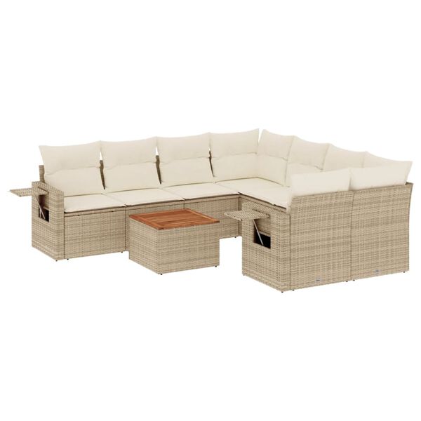 vidaXL 9-delige Loungeset met kussens poly rattan beige