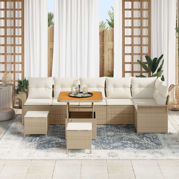 vidaXL Tuin Sofa Set 9 pcs Beige poly rattan