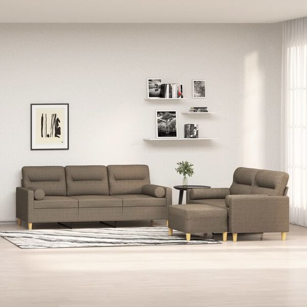 vidaXL 3-delige Loungeset met sierkussens en kussens stof taupe