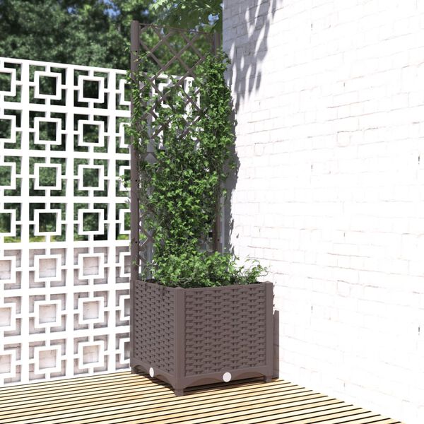 vidaXL Plantenbak met latwerk 40x40x136 cm polypropeen bruin