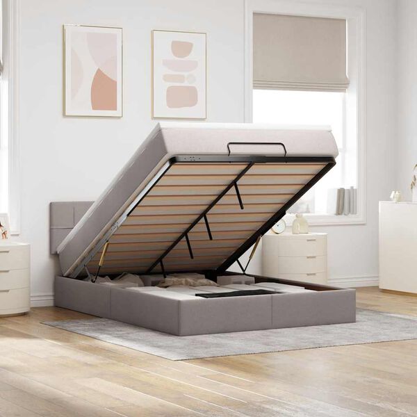 vidaXL Bed poef met matras en LED's 140x200 cm stof taupe