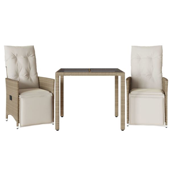 vidaXL 3-delige Bistroset met kussens poly rattan beige