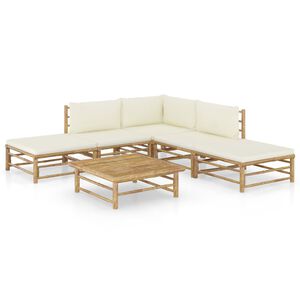 vidaXL 6-delige Loungeset met cr&egrave;mewitte kussens bamboe