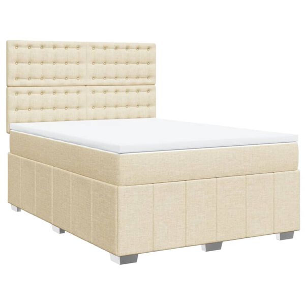 vidaXL Boxspring met matras stof cr&egrave;mekleurig 160x200 cm