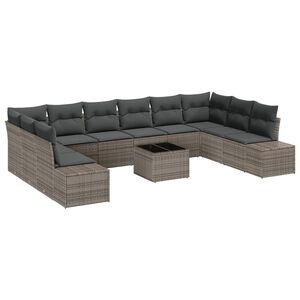 vidaXL Tuinbankenset 10 st 9-zits Grijs [Synthetisch]: Polyrattan