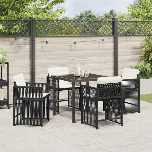 vidaXL Tuin Eetset 5 pcs Zwart poly rattan
