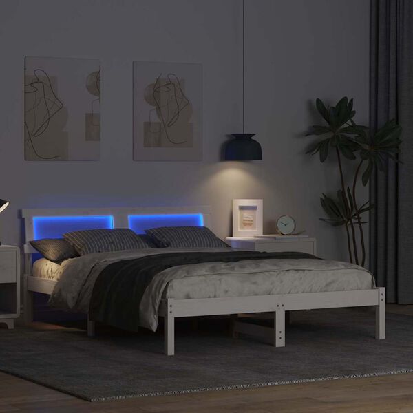 vidaXL Bedframe met hoofdeinde Wit 140 x 190 cm Massief grenenhout