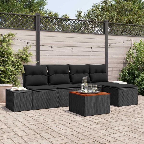 vidaXL Tuinbankenset met opslag 6 pcs Zwart poly rattan