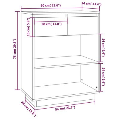 vidaXL Wandkast 60x34x75 cm massief grenenhout