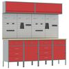 vidaXL Werkkast set 10 st Rood Poedergecoat staal en gefabriceerd hout