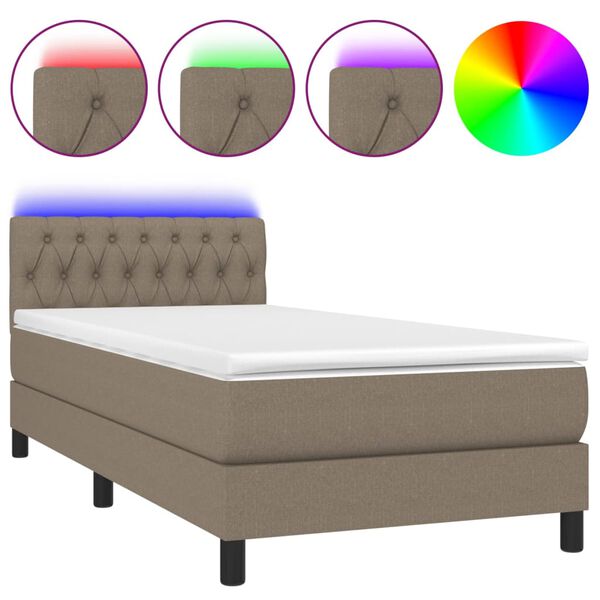 vidaXL Boxspring met matras en LED stof taupe 90x190 cm