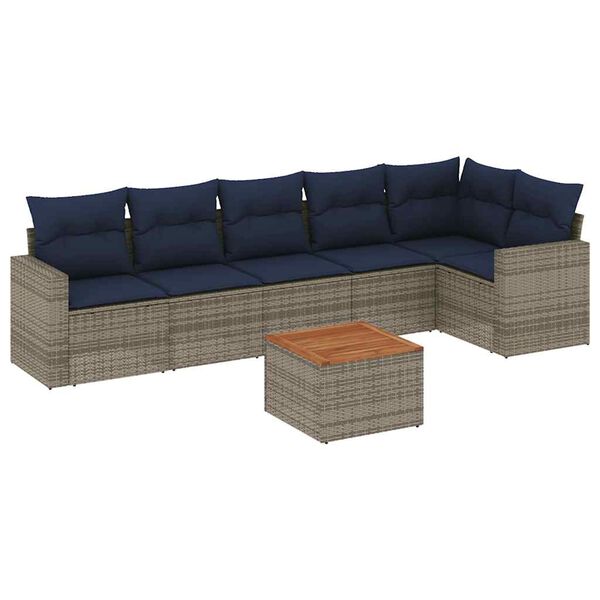vidaXL 7-delige Loungeset met kussens poly rattan grijs