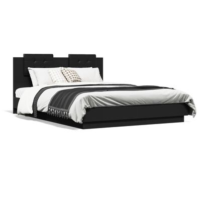 vidaXL Bedframe met hoofdbord en LED-verlichting zwart 140x200 cm