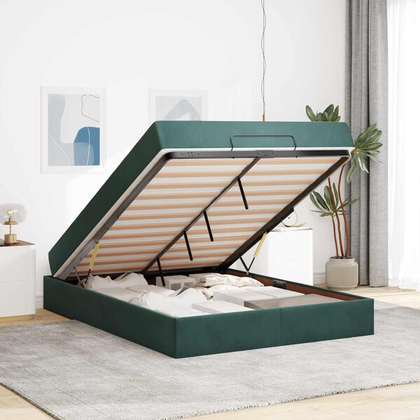 vidaXL Bedframe met matras met matras 2 pcs Groen Fluweel