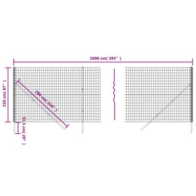 vidaXL Draadgaashek 2,2x10 m gegalvaniseerd staal antracietkleurig