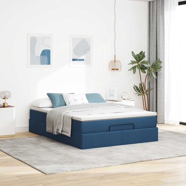 vidaXL Ottoman bed met matras 140x190cm stof blauw