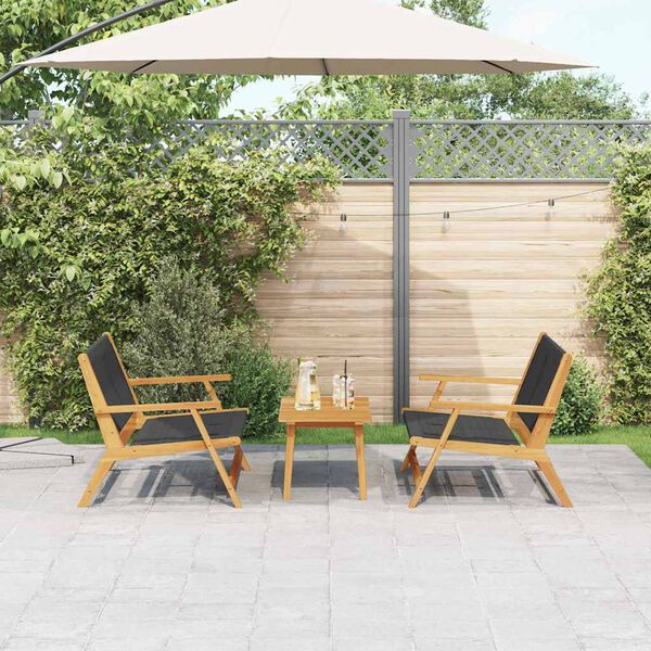 vidaXL Tuinstoelen met Tafel 3 pcs Zwart Massief acaciahout