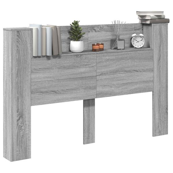 vidaXL Hoofdbord Kast met LED Grijs Sonoma 160 x 16,5 x 103,5 cm