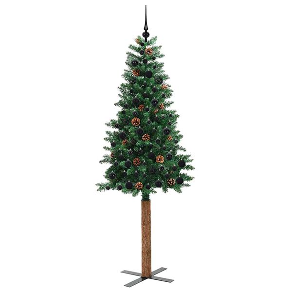 vidaXL Slanke Kerstboom Groen 210 cm PVC en massief dennenhout