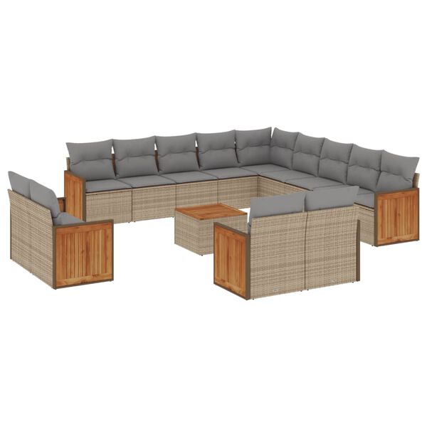 vidaXL 14-delige Loungeset met kussens poly rattan beige