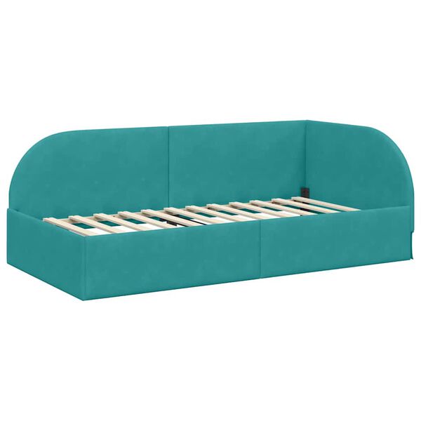 vidaXL Hoekbedframe Turquoise 80 cm x 200 cm Polyester en multiplex