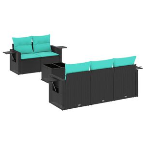 vidaXL 6-delige tuinbankset met kussens van zwart polyrotan