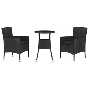 vidaXL 3-delige Bistroset met kussens poly rattan zwart