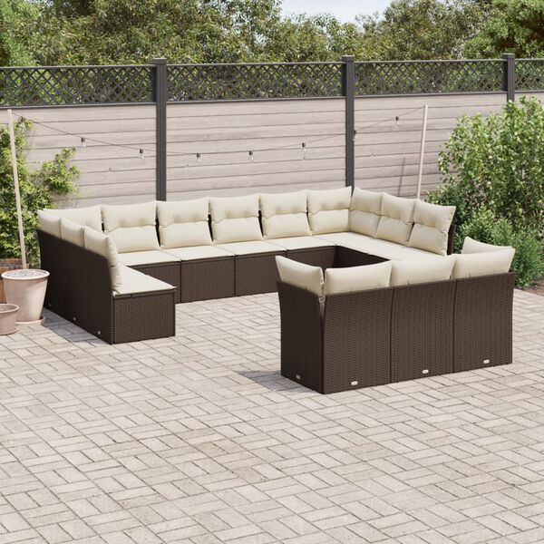 vidaXL 13-delige Loungeset met kussens poly rattan bruin
