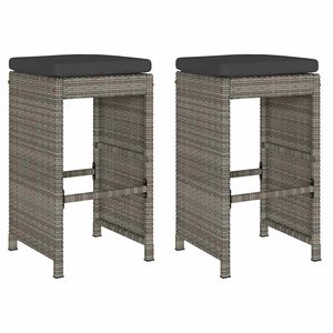 vidaXL Tuinbarkrukken met kussens 2 st poly rattan grijs