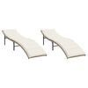 vidaXL Ligstoelen 2 st met kussens poly rattan beige
