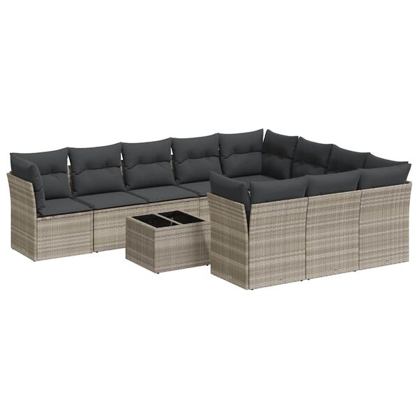 vidaXL 11-delige Loungeset met kussens poly rattan lichtgrijs
