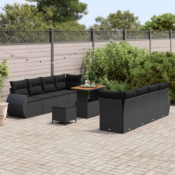 vidaXL Tuin Sofa Set met kussen met opslag 11 pcs Zwart poly rattan