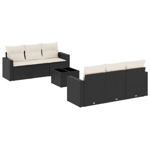 vidaXL 7-delige Loungeset met kussens poly rattan zwart