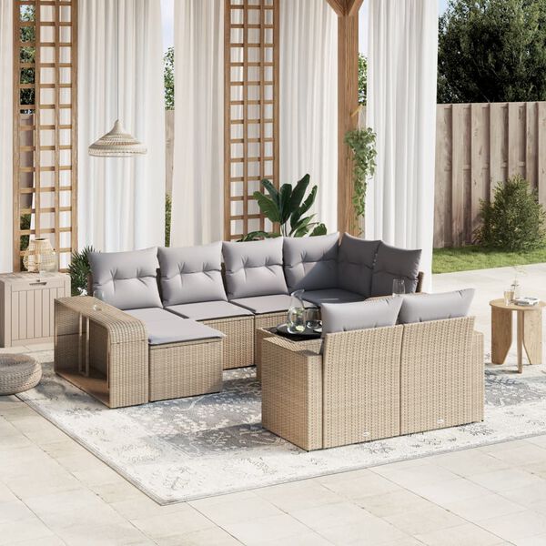 vidaXL 11-delige Tuinset met kussens poly rattan beige
