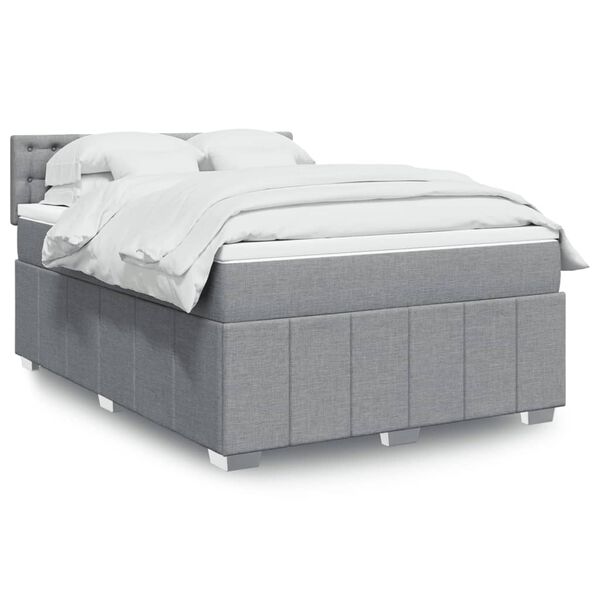 vidaXL Boxspring met matras stof lichtgrijs 160x200 cm