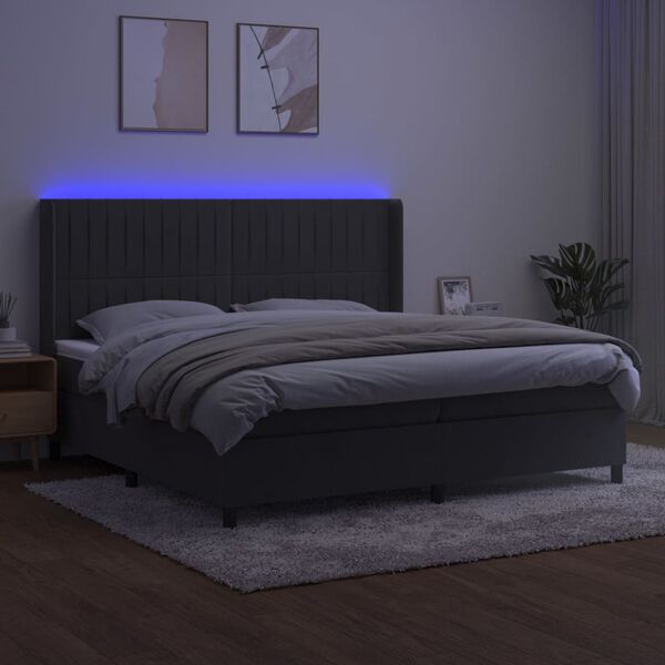 vidaXL Boxspring met matras en LED fluweel donkergrijs 200x200 cm