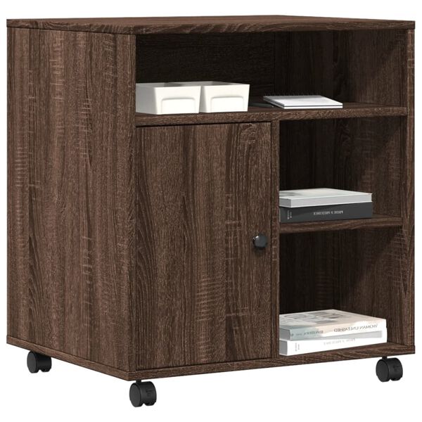 vidaXL Printerkastje met wielen 60x50x67 cm bruin eikenkleurig