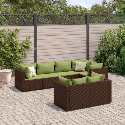 vidaXL 7-delige Loungeset met kussens poly rattan bruin