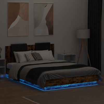 vidaXL Bedframe met hoofdbord en LED gerookt eikenkleur 120x200 cm