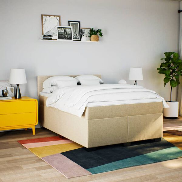 vidaXL Boxspring met matras stof cr&egrave;mekleurig 140x200 cm