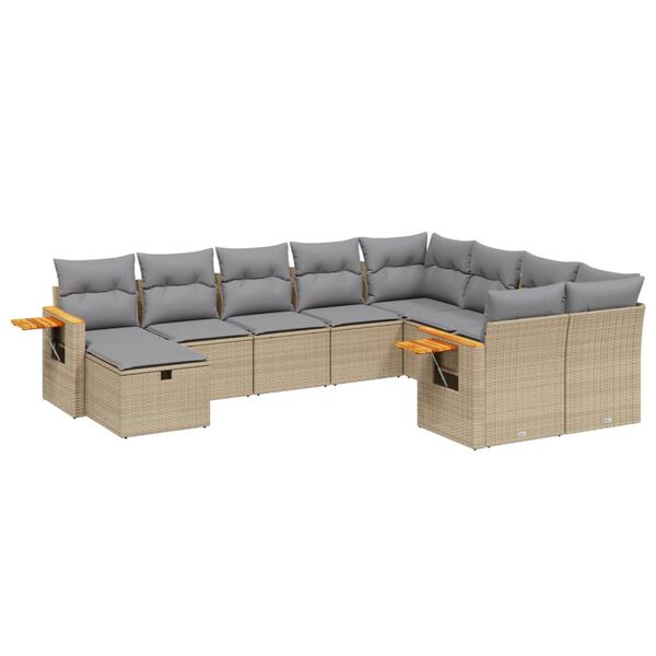 vidaXL 10-delige Loungeset met kussens poly rattan beige
