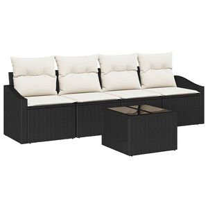 vidaXL Bankstel 5 st Zwart en Cr&egrave;me poly rattan