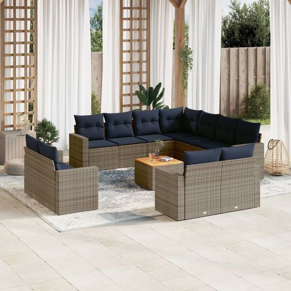 vidaXL 12-delige Loungeset met kussens poly rattan grijs