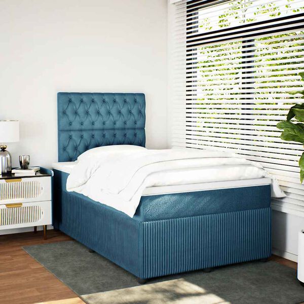 vidaXL Boxspring met matras fluweel donkerblauw 120x190 cm
