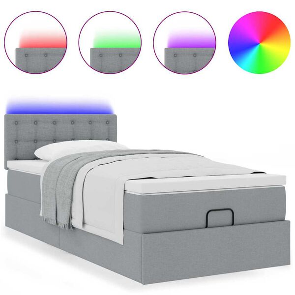 vidaXL Bed poef met matras en LED's 90x200 cm stof lichtgrijs