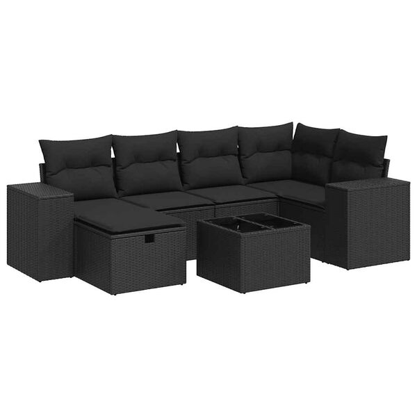 vidaXL 7-delige Loungeset met kussens poly rattan zwart