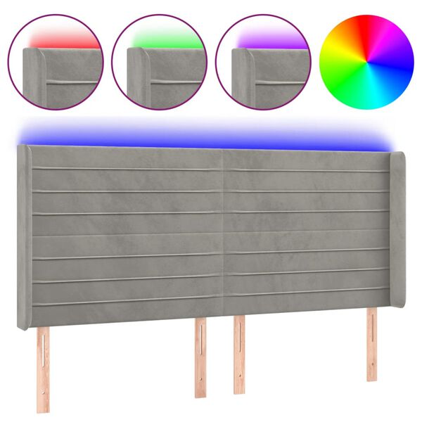 vidaXL Hoofdbord LED 183x16x118/128 cm fluweel lichtgrijs