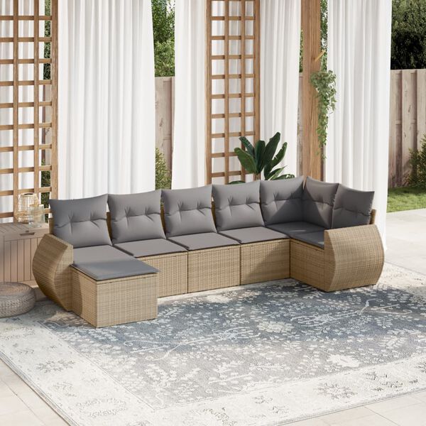 vidaXL 7-delige Loungeset met kussens poly rattan beige
